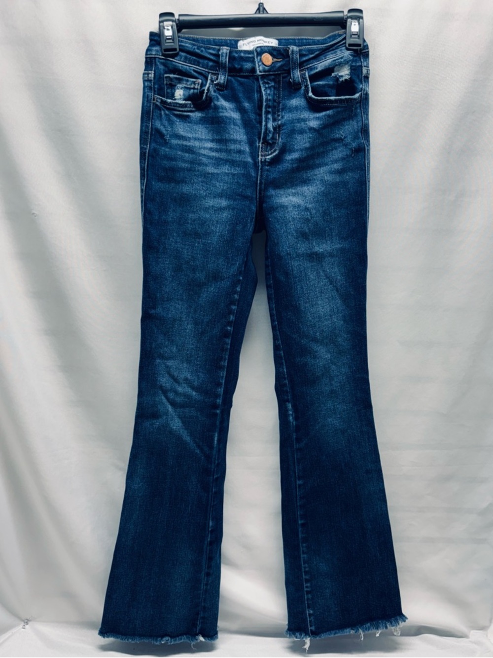 Flying Monkey Jeans Women Size 25 Bootcut High Rise Frayed Hem Distressed Denim